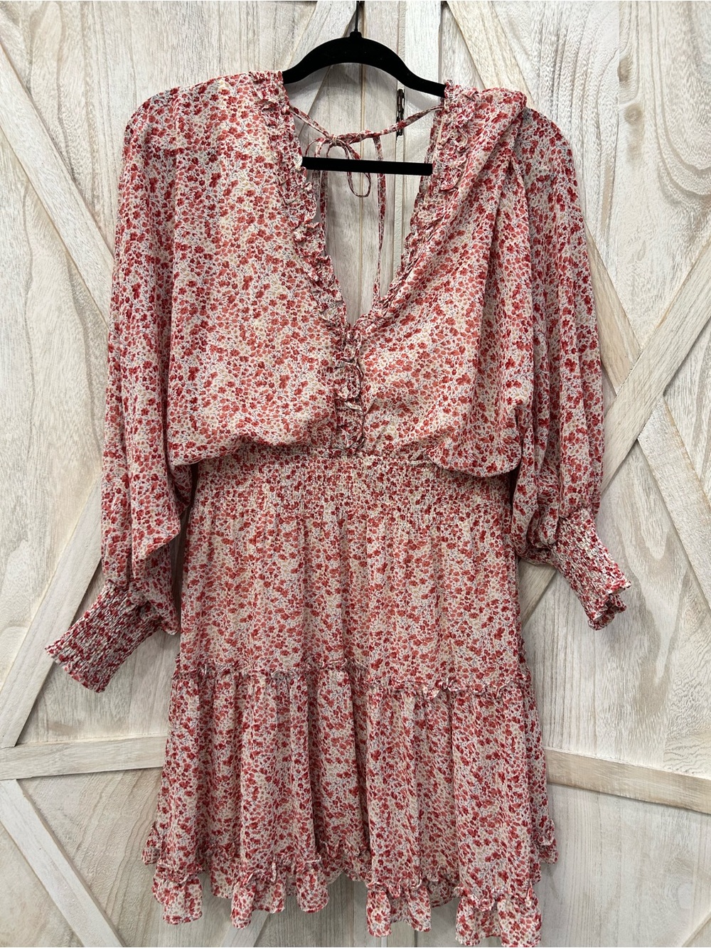 Red Floral V-Neck Smocked Mini Dress